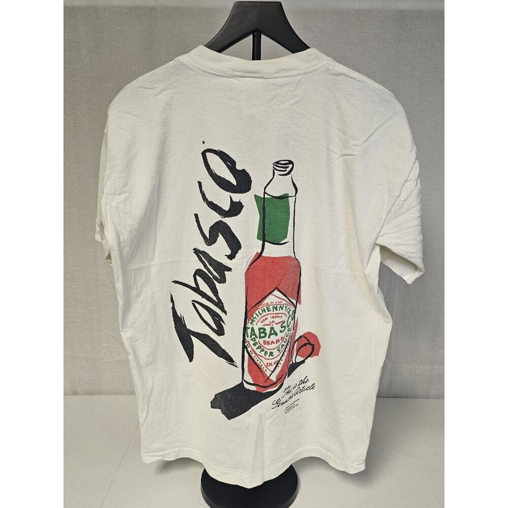Vintage 1995 Signal Artwear White Tabasco Sauce Large Graphic T-Shirt Mens Lg